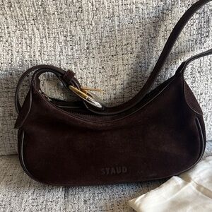 STAUD Chocolate Brown Suede Shoulder Bag